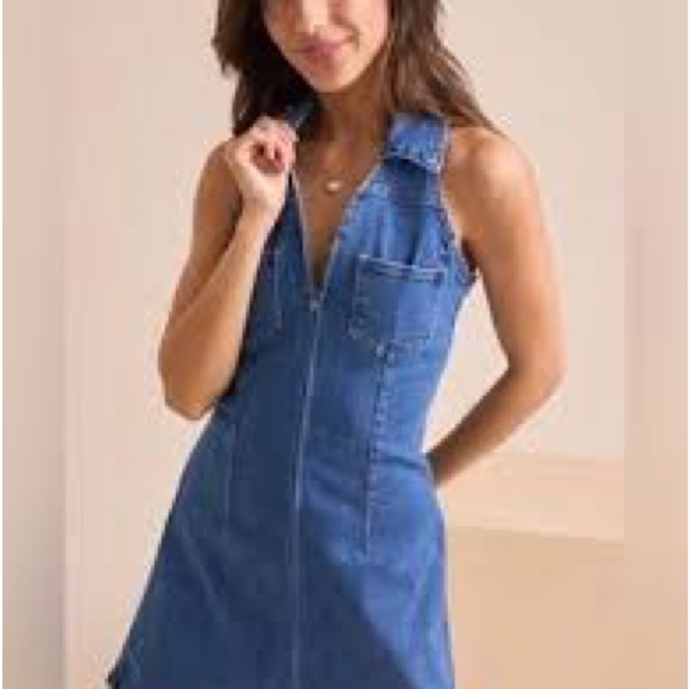 Altar’d State XL Sleeveless Denim Zip-Front Dress in Classic Blue